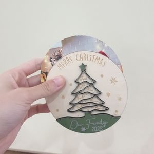 Christmas ornament, Wooden Santa Claus Xmas scene home decor gift